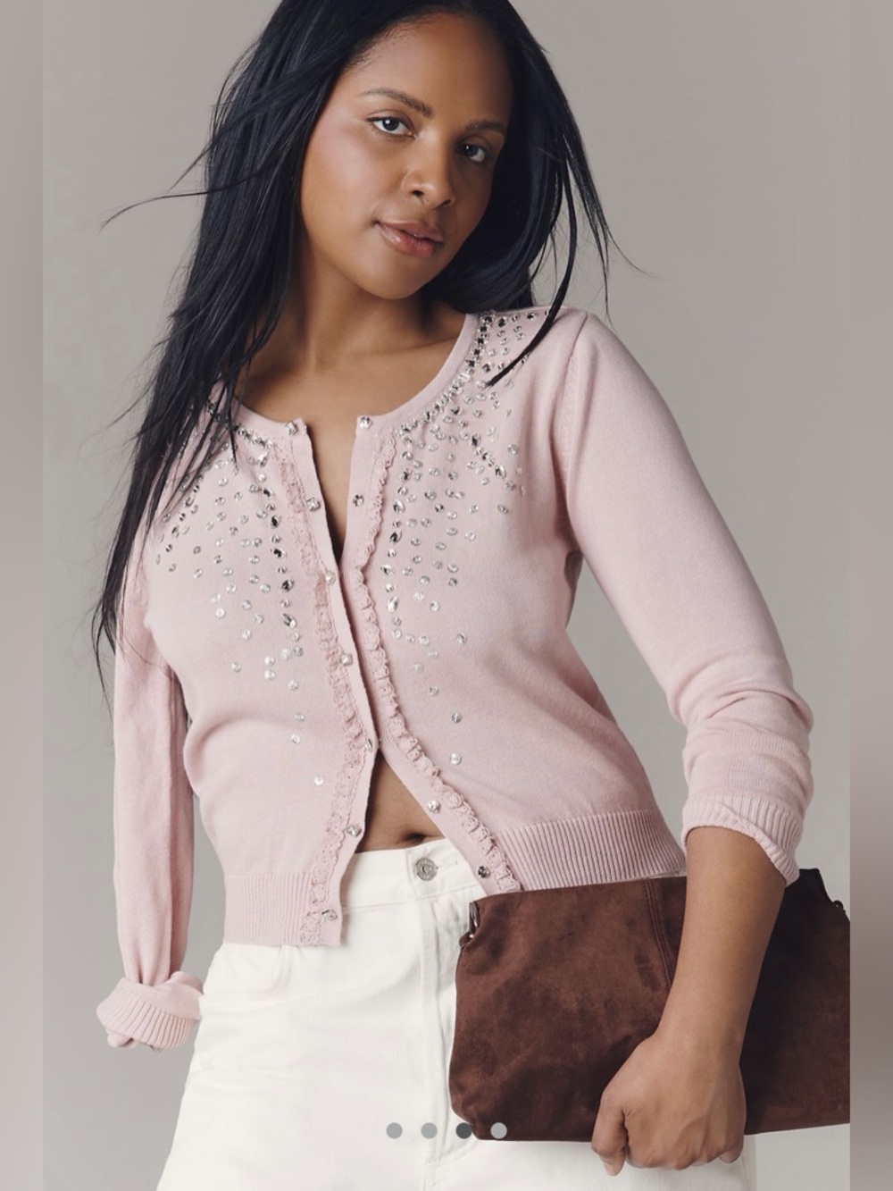 Anthropologie Crystal Cardigan Sweater Sepia Rose NWT Size M Blush Pink